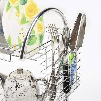 16" 2-Level Chrome-Plated S-Shaped Dish Rack – Durable Kitchen Organizer