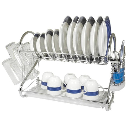 16" 2-Level Chrome-Plated S-Shaped Dish Rack – Durable Kitchen Organizer