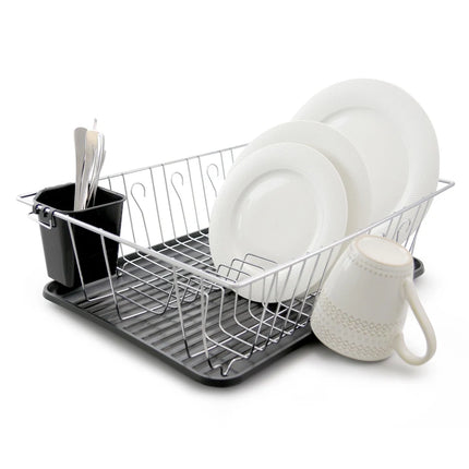 Chrome Dish Rack 22 Inch – Black Drip Tray for Countertop Drying