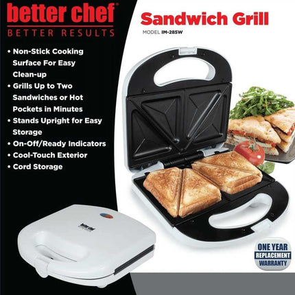 Double Sandwich Maker, Nonstick Toastie Press, Compact Breakfast & Snack Grill, White