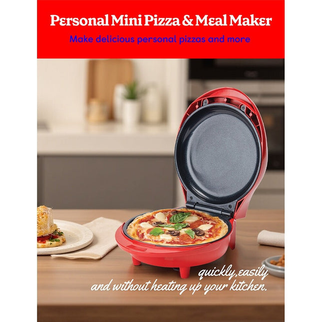 1000W Mini Pizza & Meal Maker – 7.5" Indoor Electric Grill, Red