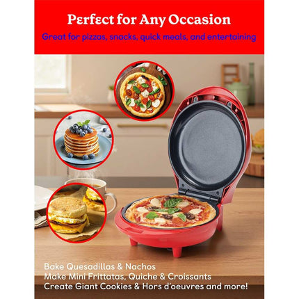7.5-Inch Mini Pizza & Meal Maker, 1000W Indoor Electric Grill, Compact Cooker, Red