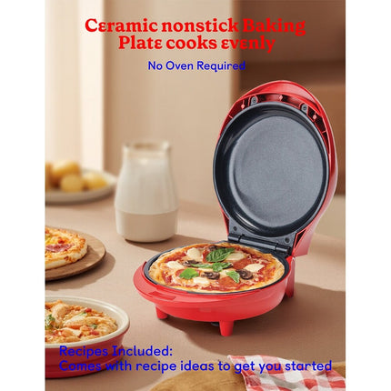 1000W Mini Pizza & Meal Maker – 7.5" Indoor Electric Grill, Red