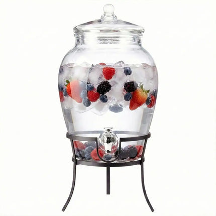 Beverage Dispenser with Metal Rack 18.5x11.5x11.5 Inch Drink Server