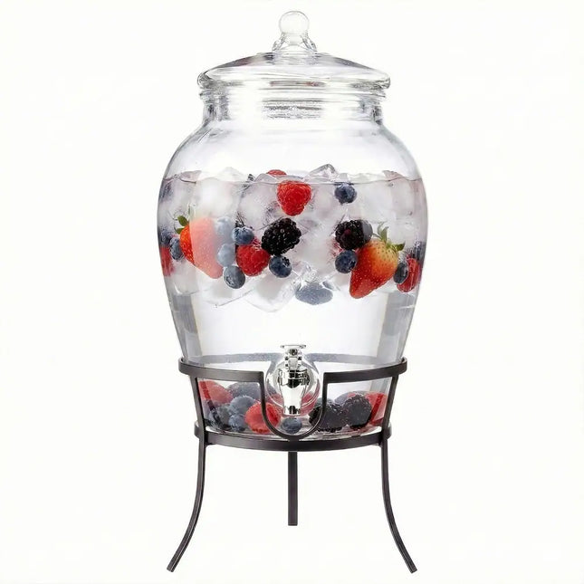 Beverage Dispenser with Metal Rack 18.5x11.5x11.5 Inch Drink Server