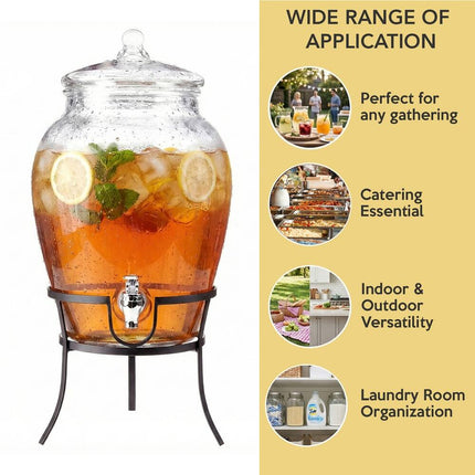 Beverage Dispenser with Metal Rack 18.5x11.5x11.5 Inch Drink Server
