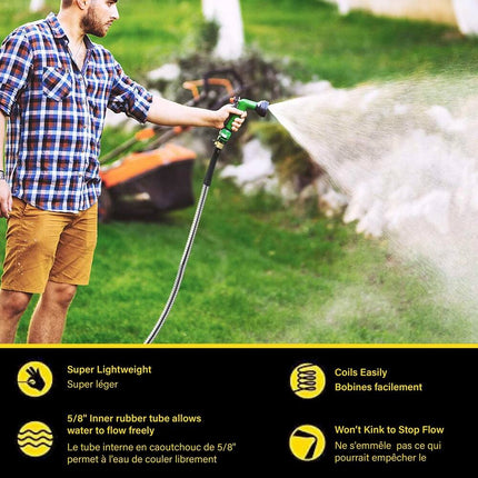 125 ft Steel Pro Stainless Steel Garden Hose 304 Metal with Brass Spray Nozzle
