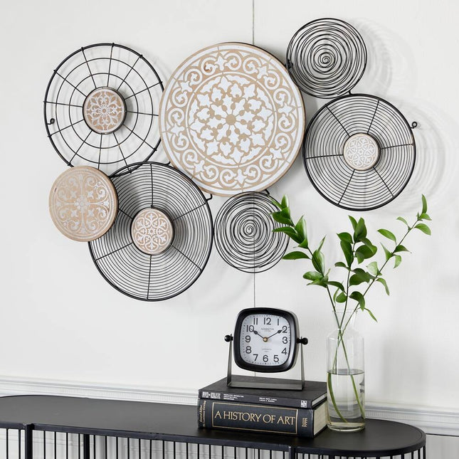 Modern Black Metal Wall Hanging Plate with Detailed Artistic Pattern