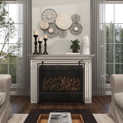 Modern Black Metal Wall Hanging Plate with Detailed Artistic Pattern