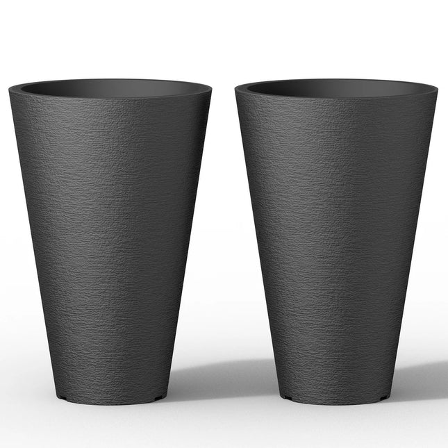 2-Piece Large Black Plastic Plant Pots – Indoor/Outdoor Flower Planters