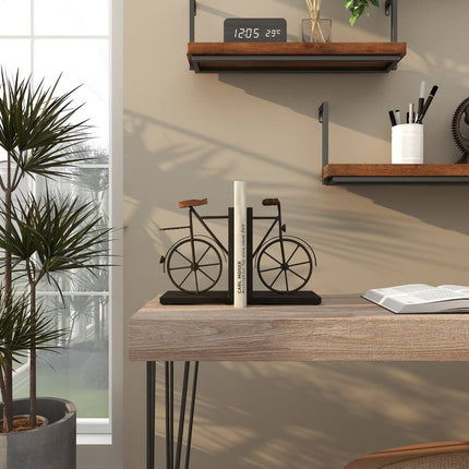 Cycling Themed Metal Bookends with Wood Base Set of 2 Black
