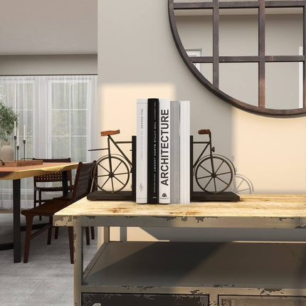 Cycling Themed Metal Bookends with Wood Base Set of 2 Black