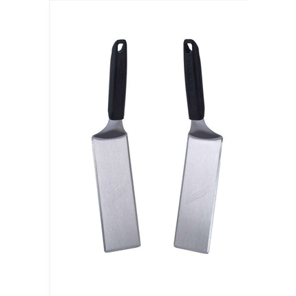 2 Pc BBQ Grill Spatula Set Stainless Steel Black Silver Heavy Duty Tools
