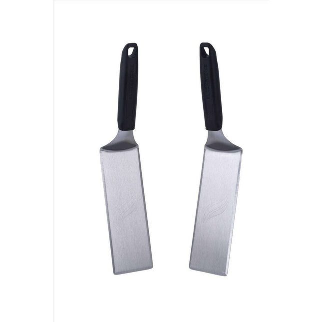 2 Pc BBQ Grill Spatula Set Stainless Steel Black Silver Heavy Duty Tools
