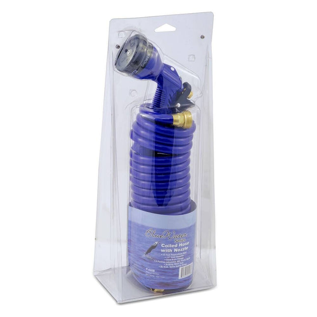 Blue Coiled Hose with Adjustable Nozzle Flexible Garden Water Hose for Outdoor Use