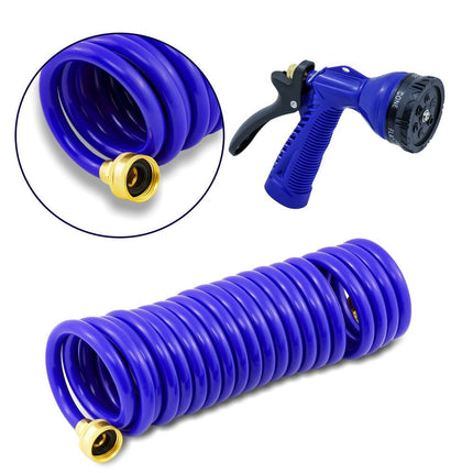 Blue Coiled Hose with Adjustable Nozzle Flexible Garden Water Hose for Outdoor Use