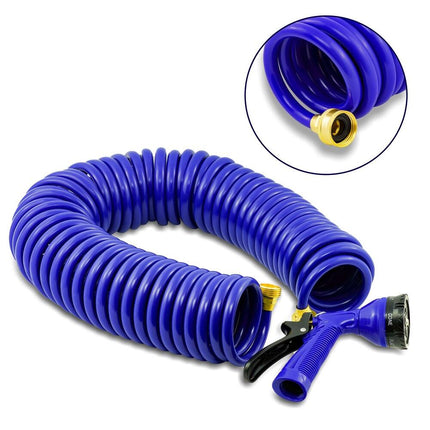 Blue Coiled Hose with Adjustable Nozzle Flexible Garden Water Hose for Outdoor Use