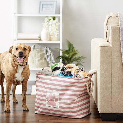 Bone Dry Pet Storage Bin – Polyester Stripe with Paw Patch, Large