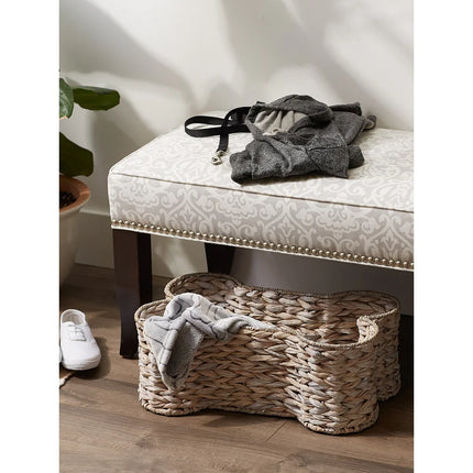 Dry White Wash Hyacinth Bone Pet Basket – Large 24x15x9