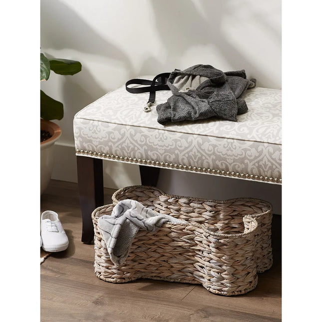 Dry White Wash Hyacinth Bone Pet Basket – Large 24x15x9