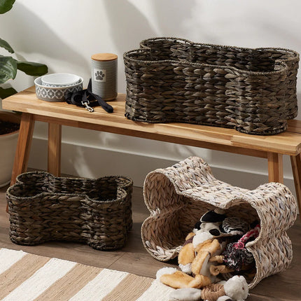 Dry White Wash Hyacinth Bone Pet Basket – Large 24x15x9