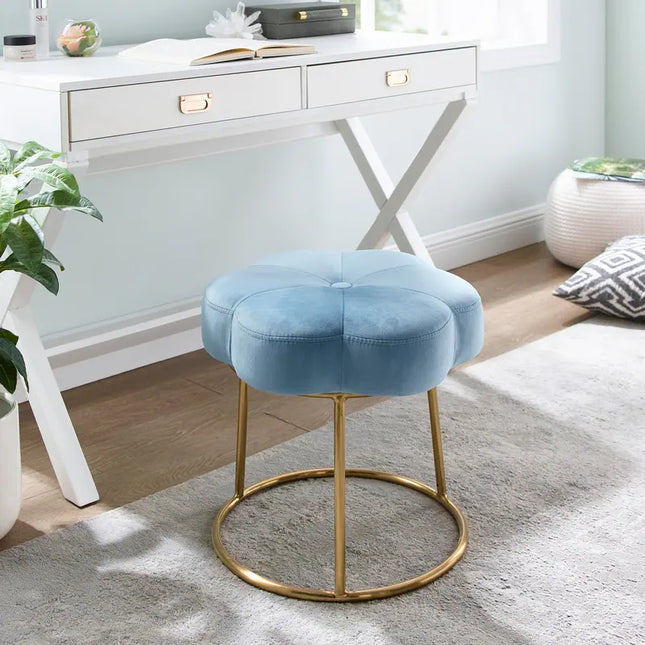 Linon Bonnie Vanity Flower Stool with Elegant Floral Upholstered Design