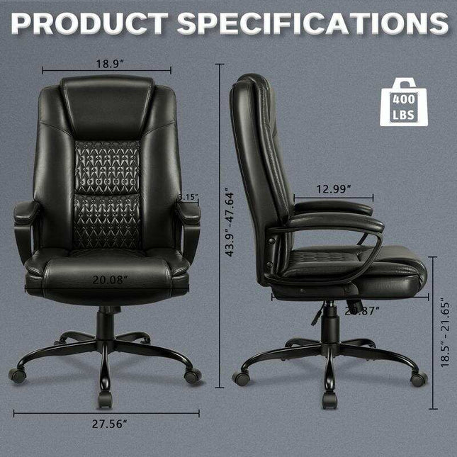 Big and Tall Executive Office Chair High Back Ergonomic Adjustable 400LBS Black