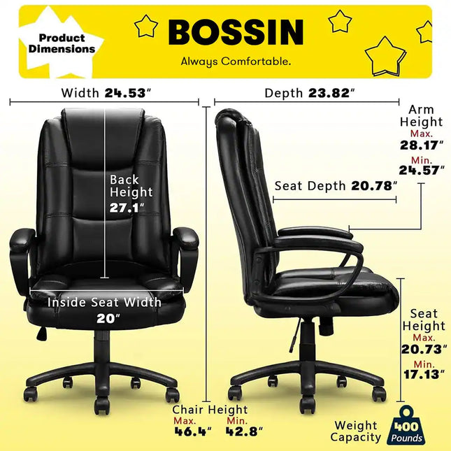 Big & Tall High-Back Executive Office Chair – Ergonomic Leather, 400 lbs