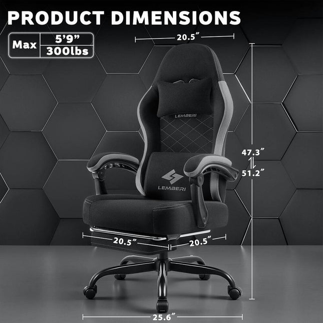 Gaming Chair with Footrest Big and Tall 350lb Capacity Ergonomic Lumbar Support