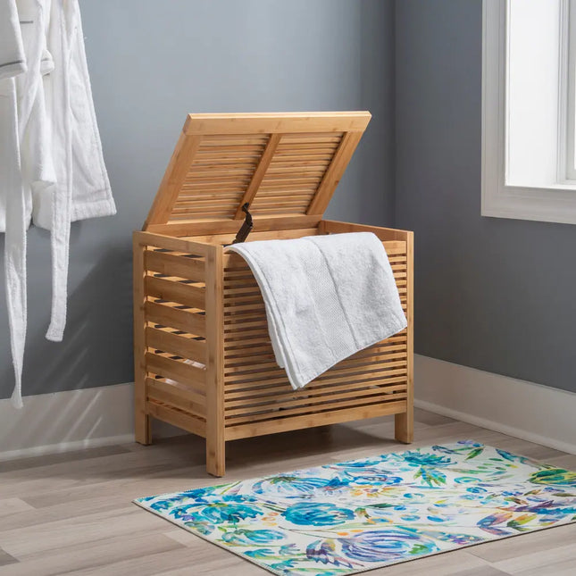 Linon Bracken Natural Bamboo Laundry Hamper for Home Organization
