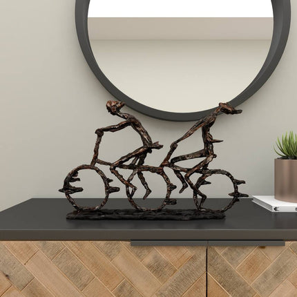Bronze Polystone Cyclist Sculpture with Copper Textured Finish
