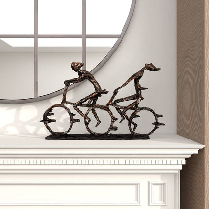Bronze Polystone Cyclist Sculpture with Copper Textured Finish