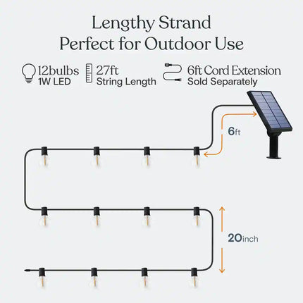 Ambience Pro 12-Light 27FT Outdoor Solar LED G45 Globe Bulb String Lights 2700K