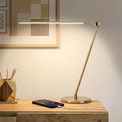 Libra Antique Brass 39-Inch Dimmable LED Desk Lamp with USB Charging