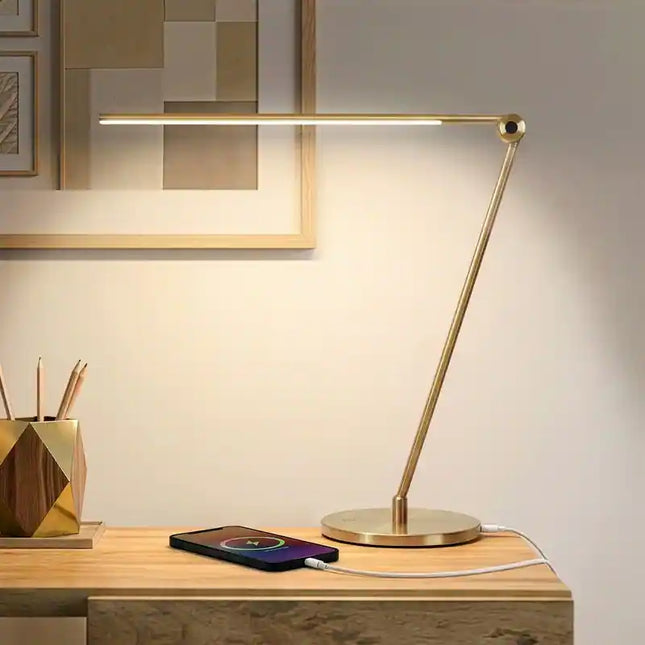 Libra Antique Brass 39-Inch Dimmable LED Desk Lamp with USB Charging