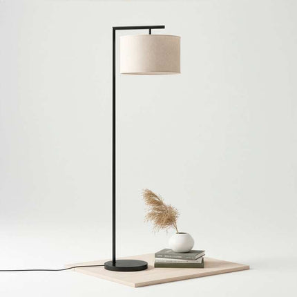 Montage Modern 60-Inch Arc LED Floor Lamp Color Adjusting White Fabric Drum Shade Black
