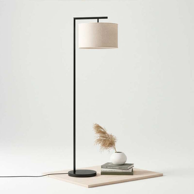 Montage Modern 60-Inch Arc LED Floor Lamp Color Adjusting White Fabric Drum Shade Black