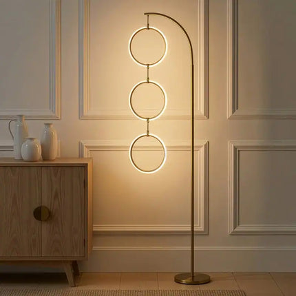 Nova 74 Inch Industrial 3 Ring LED Floor Lamp Super Bright with 3 Way Dimmer