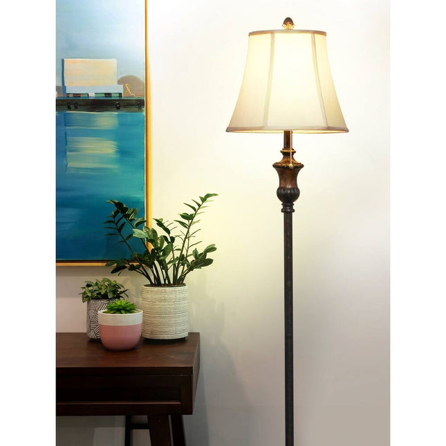 63 Inch Sophia Floor Lamp LED Distressed Bronze Beige Empire Shade Light