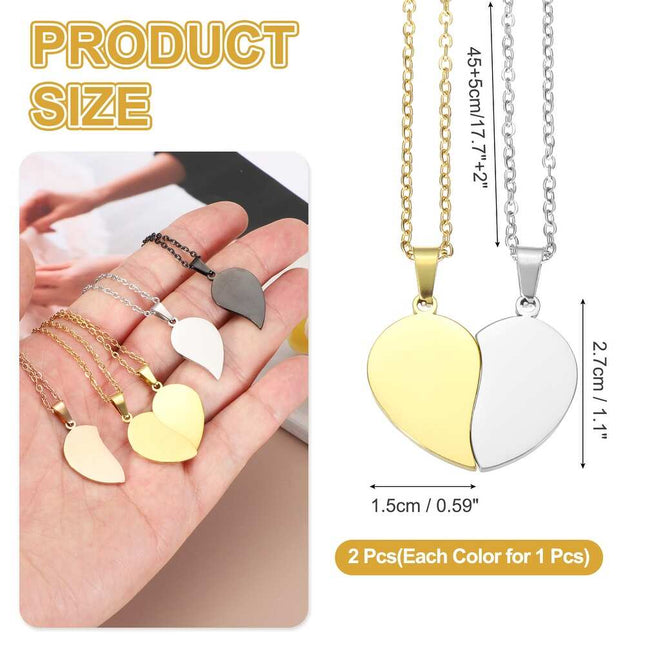 Broken Heart Pendant Couple Necklace, Engravable Matching Jewelry, 1.1" Silver