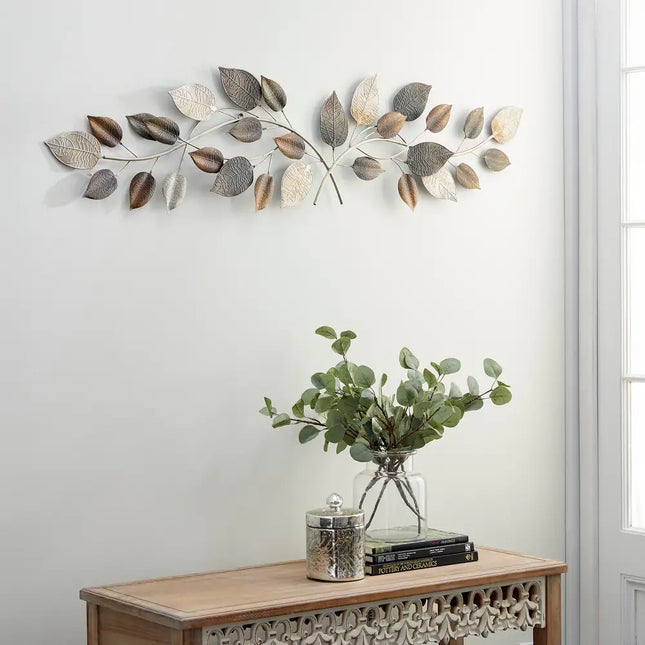Bronze Metal Leaf Wall Decor – Long Textured Home Accent with Shades