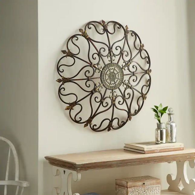 Brown Metal Scroll Wall Decor for Elegant Home Interior Styling