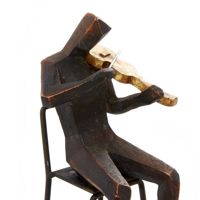 Brown Polystone Musician Decorative Sculptures with Gold Instruments Set of 4