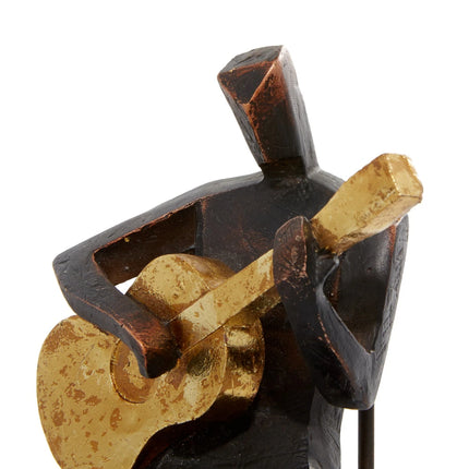 Brown Polystone Musician Decorative Sculptures with Gold Instruments Set of 4