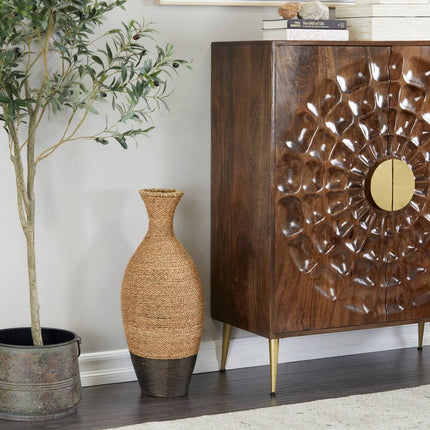Artisan Crafted Tall Brown Seagrass Woven Floor Vase