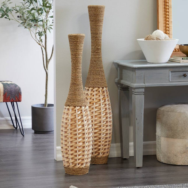 Brown Seagrass Handmade Tall Woven Floor Vase – 40 Inch Decorative Accent