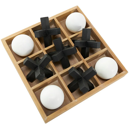 3D Tic Tac Toe Game – Brown Wood Board with Black & White Pieces