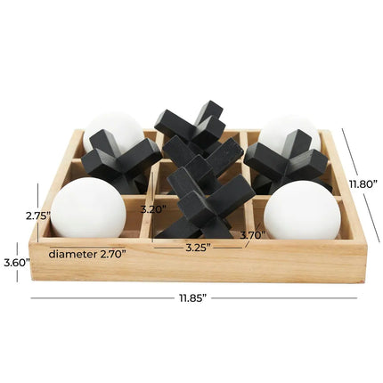 3D Tic Tac Toe Game – Brown Wood Board with Black & White Pieces