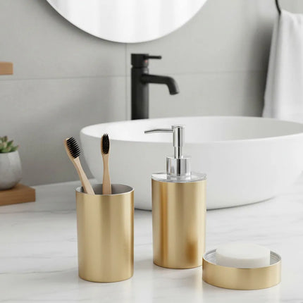 Brushed Gold Bathroom Accessory Set Elegant Modern Bath Decor Kit