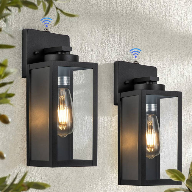 2 Pack Matte Black Outdoor Wall Lights Dusk to Dawn Auto Sensor Lamps